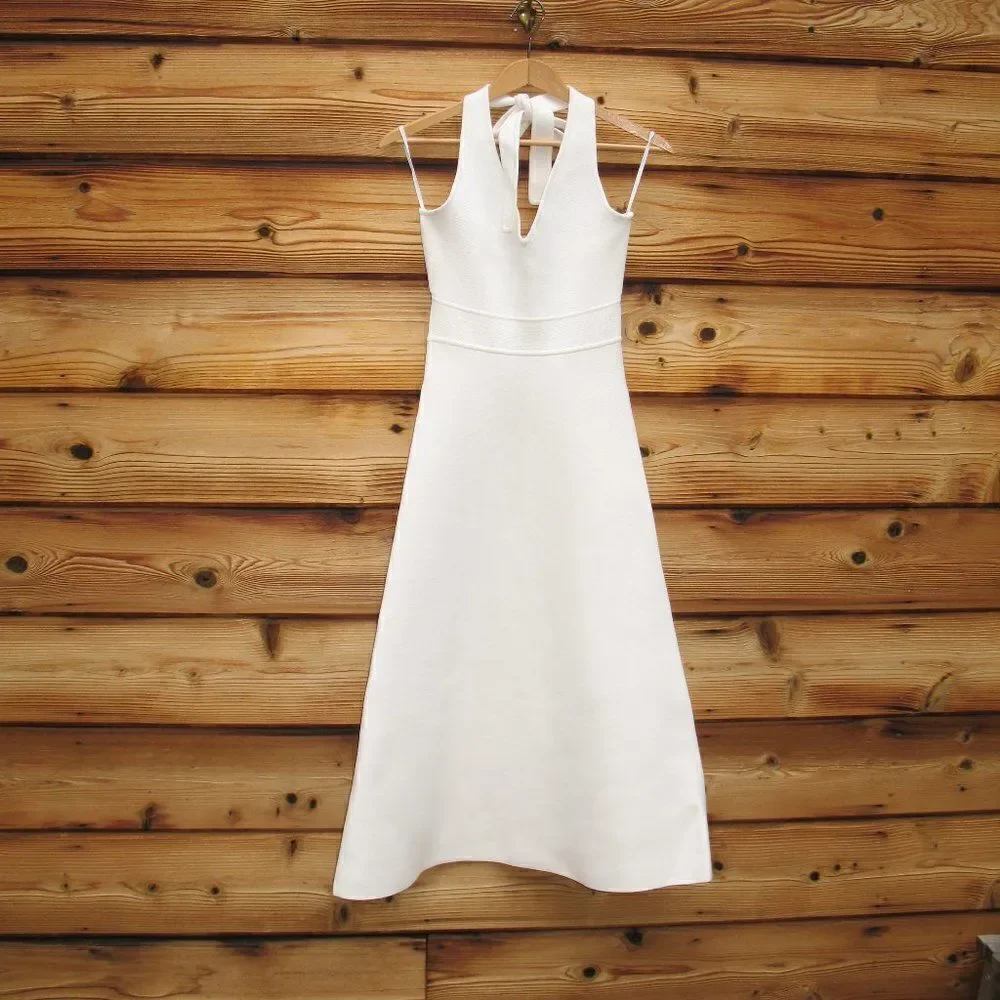 Scanlan Theodore Ivory Crepe Halter Dress - Picture 2 of 10